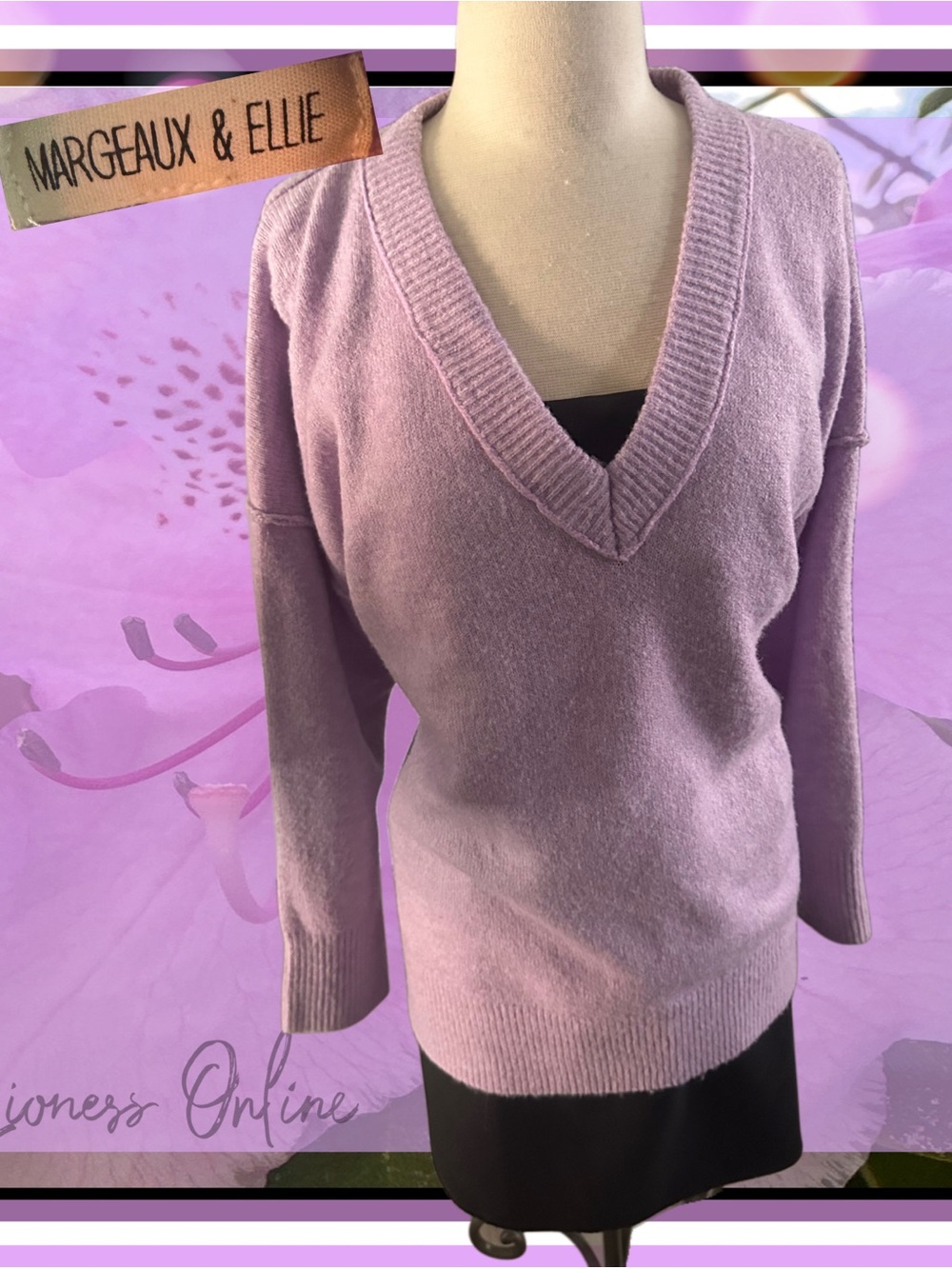 Margeaux & Ellie Lavender V-Neck Sweater Sz 1X